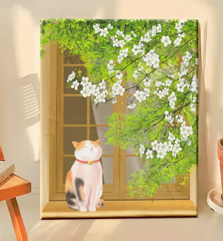 窗台上的猫diy数字油画减压治愈填充填色客厅动物高级感装饰画图片