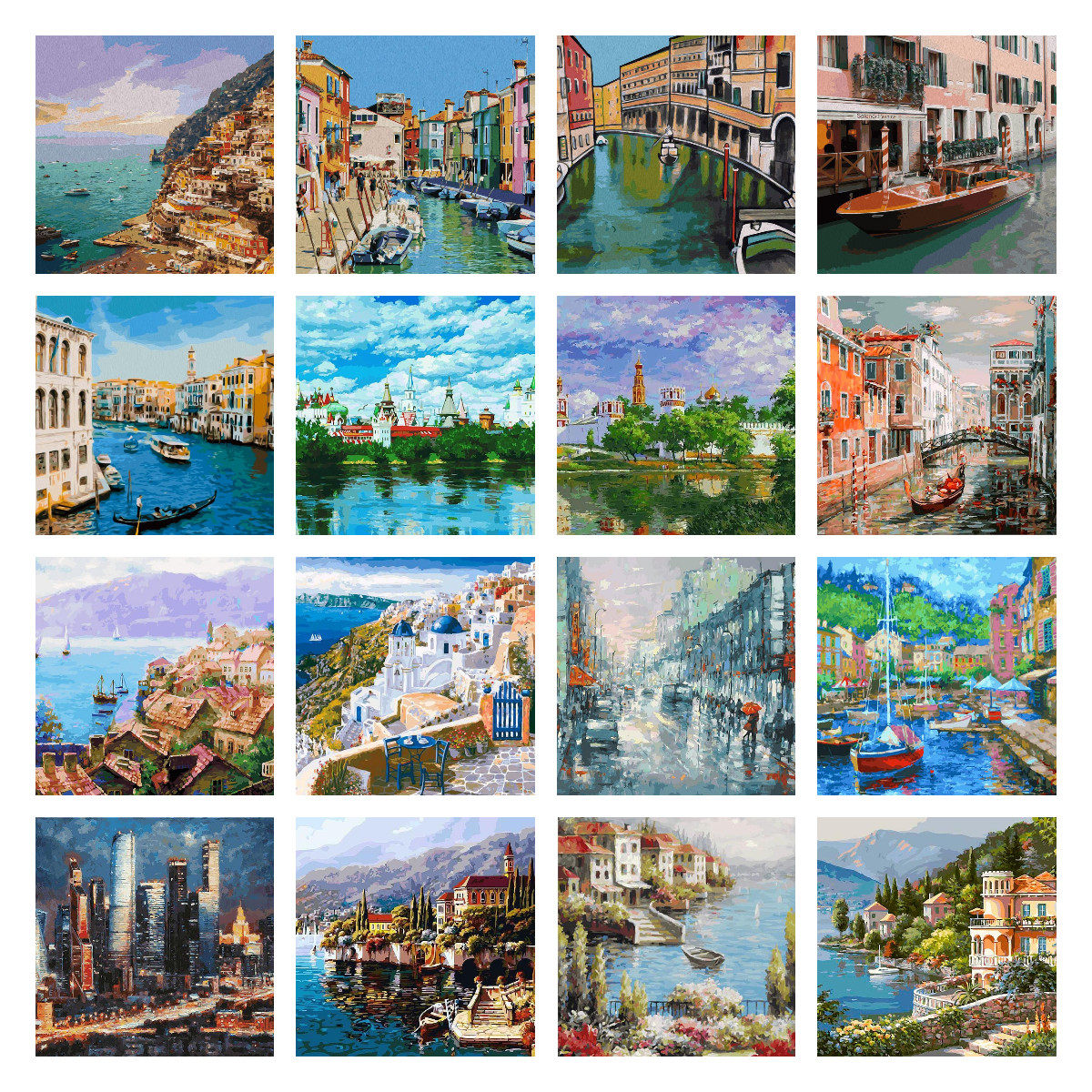 数字油画填色diy治愈减压画欧洲海边迷人别墅全国包邮