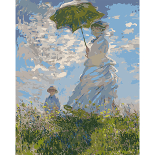 撑阳伞的女人DIY数字油画世界名画临摹丙烯画填色手绘