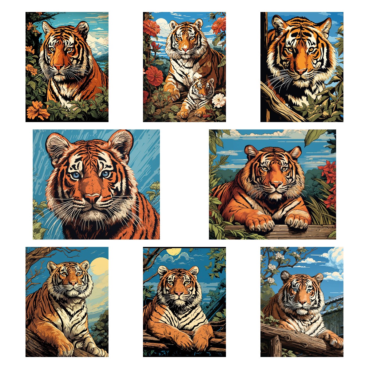 呆呆的胖虎diy数字油画治愈填充填色客厅动物装饰画图片