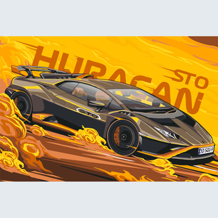 跑车兰博基尼Huracan STO数字油画DIY填充汽车手工画挂画填色手绘