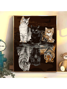 三只倒影猫数字油画diy填色减压自愈手绘客厅装饰画