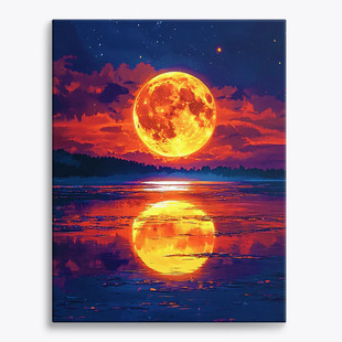 月夜倒影diy数字油画填色丙烯画油彩治愈装饰画支持喷绘打印成品