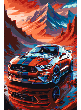 红色福特野马谢尔比GT500油画