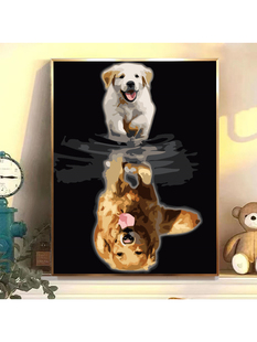 倒影狗数字油画diy填色减压自愈手绘客厅装饰画