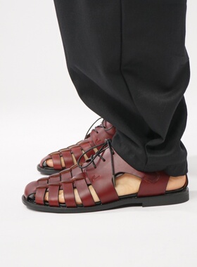 限时特价福利 | 罗马凉鞋 镂空编织复古酒红色油腊皮平底凉鞋女