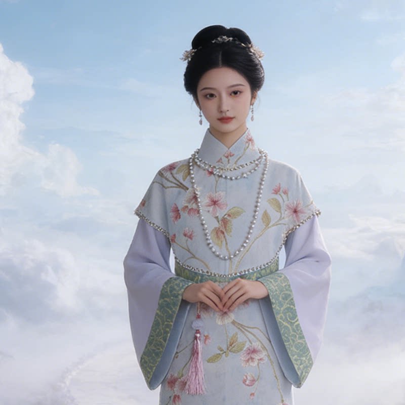 精品珍珠云肩长袍仙家纸衣服
