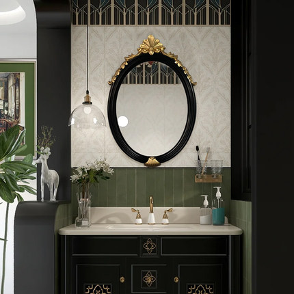 高级复古智能led浴室镜奢华别墅客厅装饰镜美式壁挂洗手台化妆镜