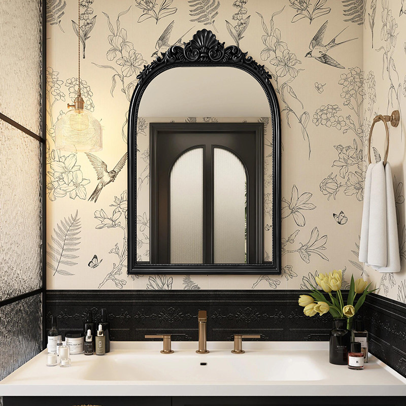 法式复古壁挂智能浴室镜美式玄关装饰镜轻奢雕花高级梳妆台化妆镜