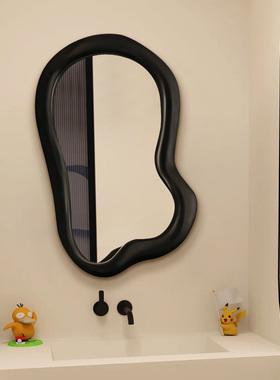 黑色不规则挂墙式浴室镜ins风家居设计师挂镜创意led智能化妆镜子