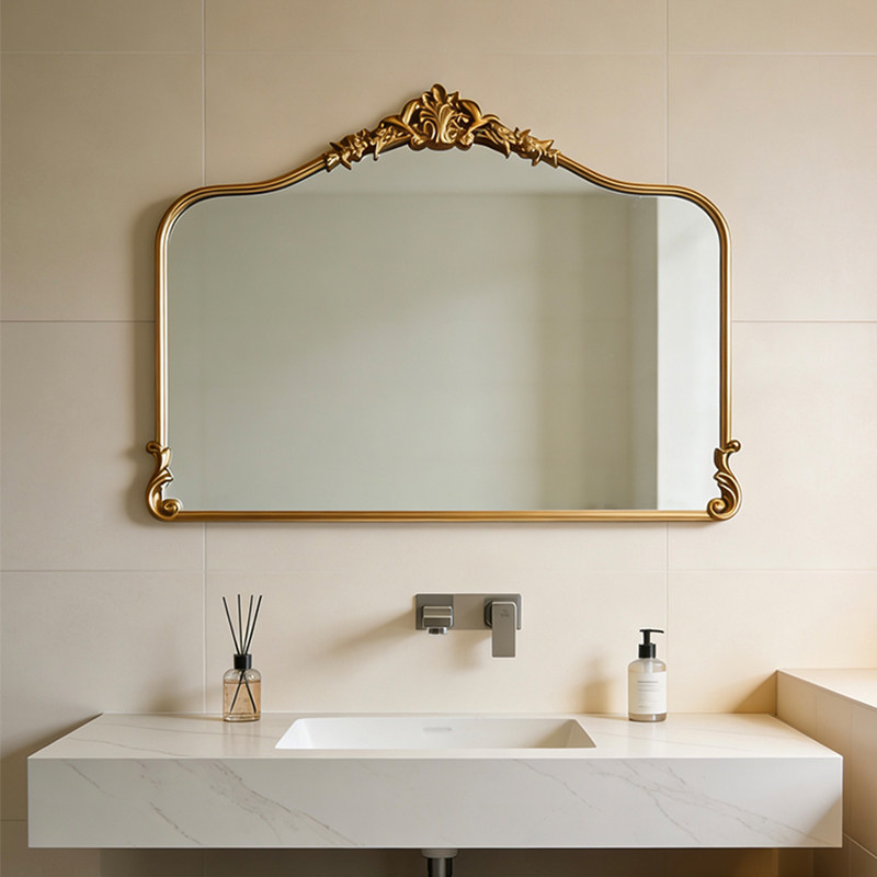 欧式复古雕花装饰镜宫廷风壁挂式led智能浴室镜法式梳妆台化妆镜