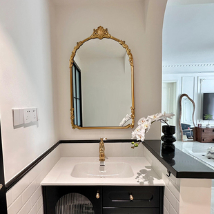 法式复古雕花装饰镜主卧梳妆台大镜子欧式卫生间led防雾梳妆镜子