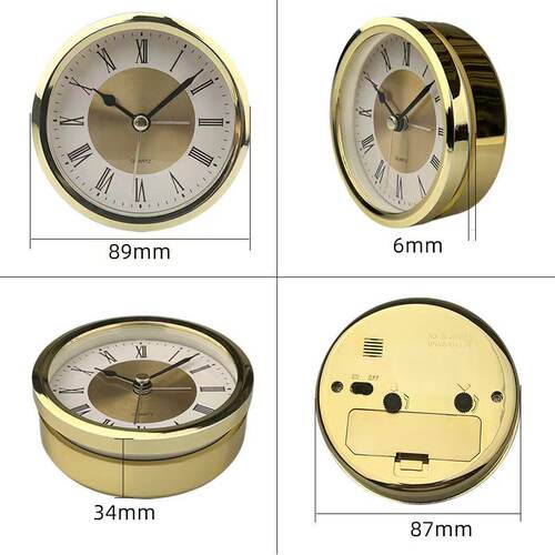 新品直径89mm钟头圆形金色闹钟头镶嵌式工艺品简约石英钟内胆