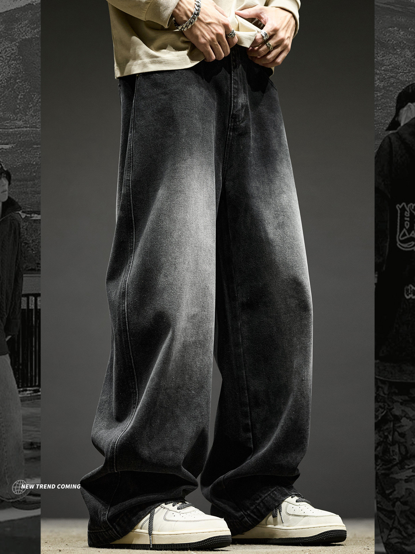 thumbnail for Jeans, men's summer trendy American retro washed straight scimitar pants, loose men's men's cargo pants