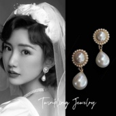 港风复古轻奢珍珠耳环耳夹巴洛克复古宫廷风新娘婚纱耳饰旗袍配饰