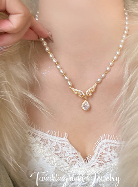 「天使泪痕」珍珠项链女气质时尚高级感翅膀吊坠小众设计感锁骨链