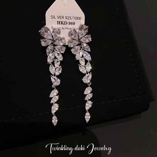 「云边童话」重工锆石蚊香盘耳夹无耳洞满钻超闪长款流苏耳钉耳饰