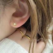 耳钉 日本日系 女 花朵 仿珍珠 迷你小巧 通体S925纯银