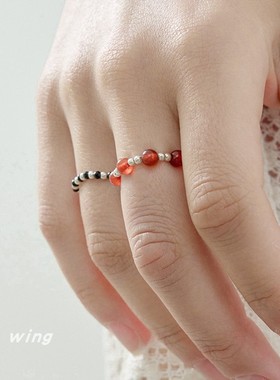 女玛瑙S925银日韩复古戒指