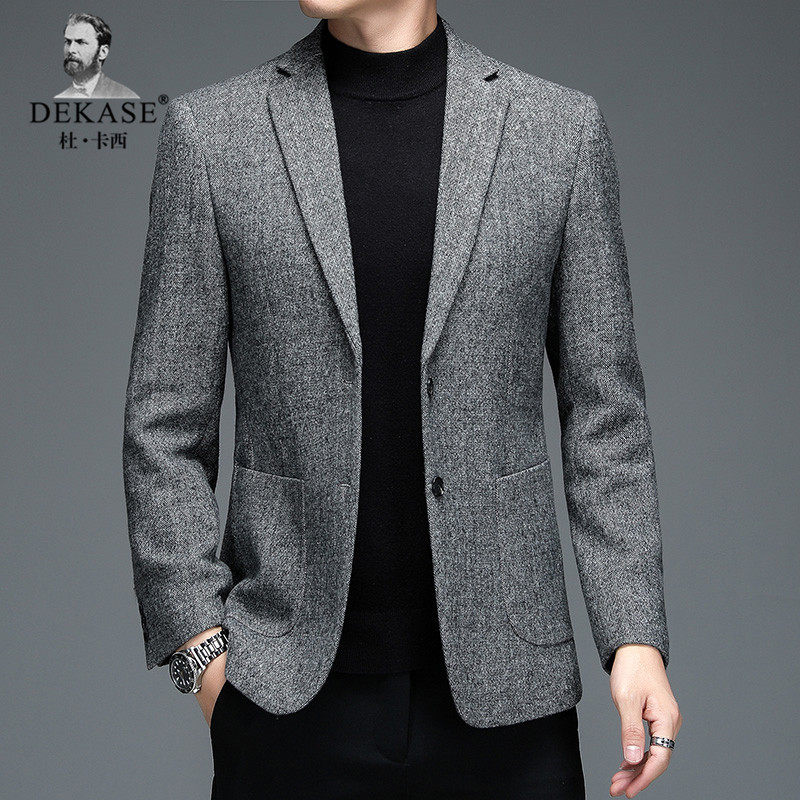 Dekase 羊毛西服男加厚单西外套秋冬新款中年男士毛呢休闲 西装