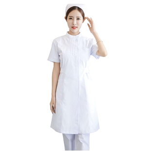 护士服长袖女冬圆领偏襟加篮边白大褂美容服药店服医院工作服修身