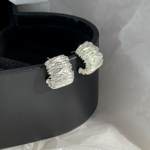 S925银针欧美小众设计金属波浪高级感气质潮人耳环个性 女 耳钉短款