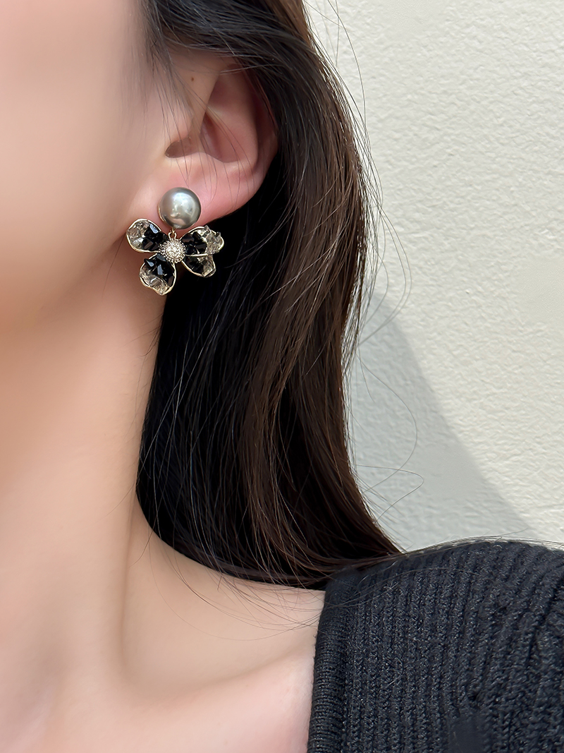 复古风镶钻女珍珠高级感耳环