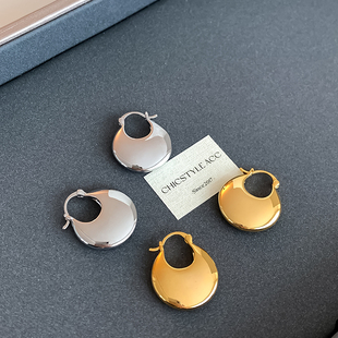 欧美小众光面设计金属水滴质感耳环高级感气质INS冷淡风潮酷耳扣