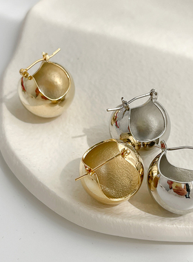 欧美savi博主同款极简耳饰高级感冷淡风金属圆球耳环时髦气质耳扣