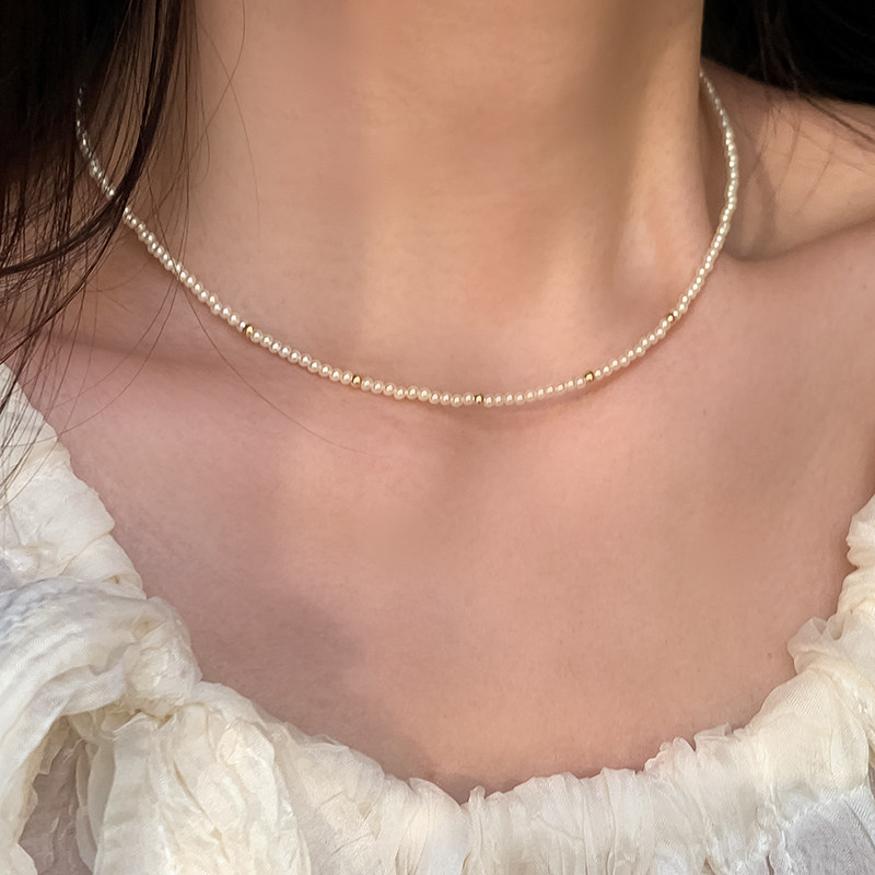 2025夏季新款法式轻奢米粒珍珠项链简约高级感气质颈链锁骨链女