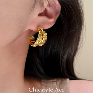 S925银针欧美小众设计扭曲不规则简约时尚 耳环冷淡风弹簧耳钉耳饰