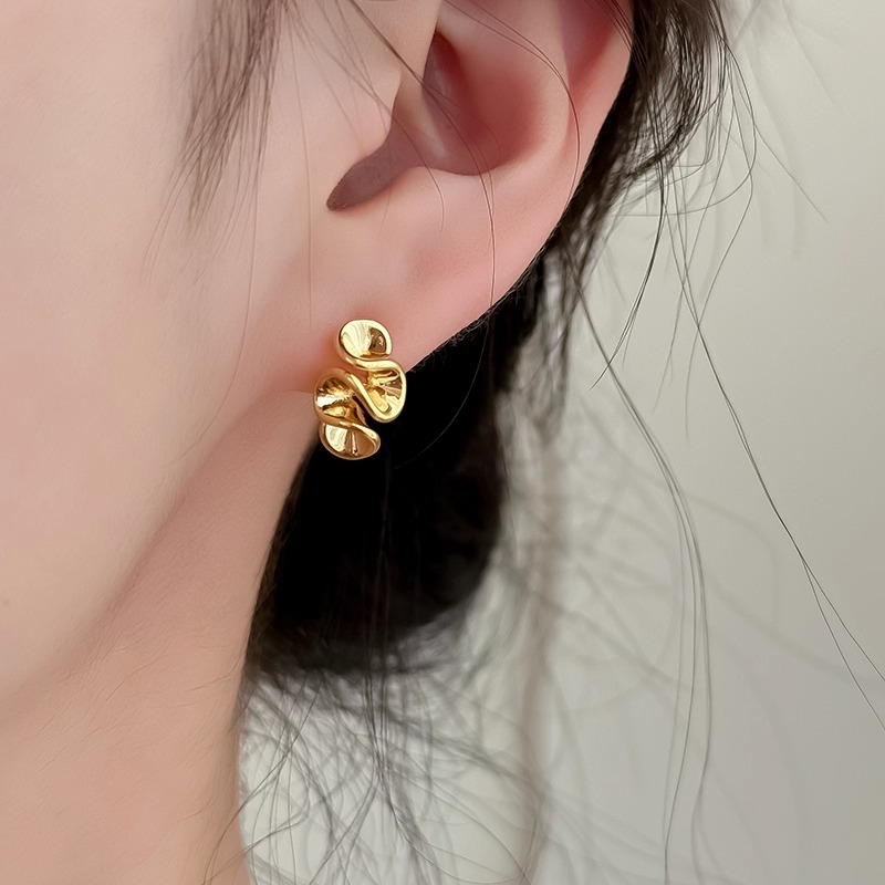 精致奶油花褶皱纽带通勤气质耳环