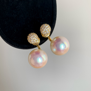 S925银针法式 耳饰女 轻奢风镶钻珍珠前后挂耳环气质温柔高级感时尚