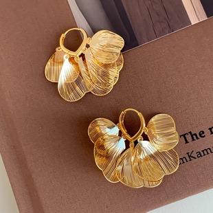 欧美小众设计Bling金属镂空亮片树叶高级感耳环耳扣耳饰潮人气质