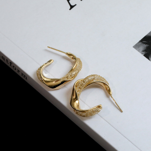 港风精致高级感金属扭曲不规则设计耳环925银针时髦气质小众耳钉