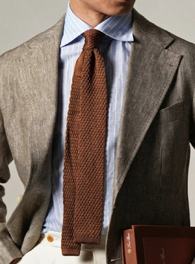 焦糖色平头针织领带窄版休闲学院风上班青年男士学生咖啡墨绿色