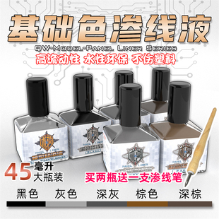 泉微 水性环保渗线液 高流动性 深黑 灰 高达军事模型勾线 笔