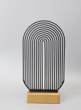 新中式金属黑色屏风摆件样板房售楼部书房客厅家居桌面艺术装饰品