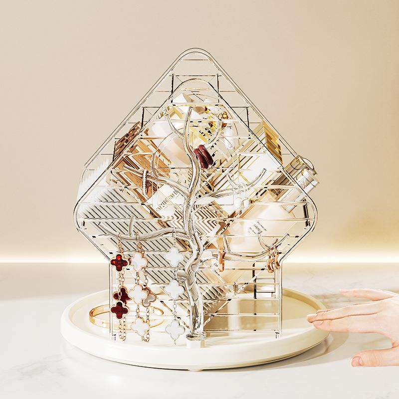 化妆品收纳盒家用梳妆台桌面大容量旋转护肤品唇膏口红眼影置物架