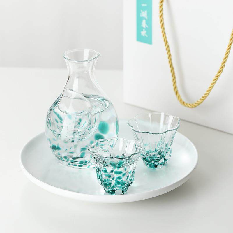 日式彩点一壶两杯清酒礼盒套装结婚生日礼物酒具水晶玻璃家用套装