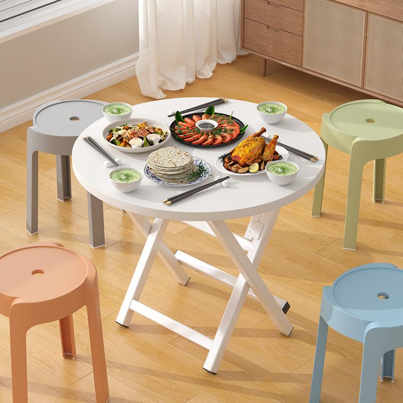 圆形简易折叠餐桌家用折叠桌圆桌新型便携式多功能餐桌隐形可折叠