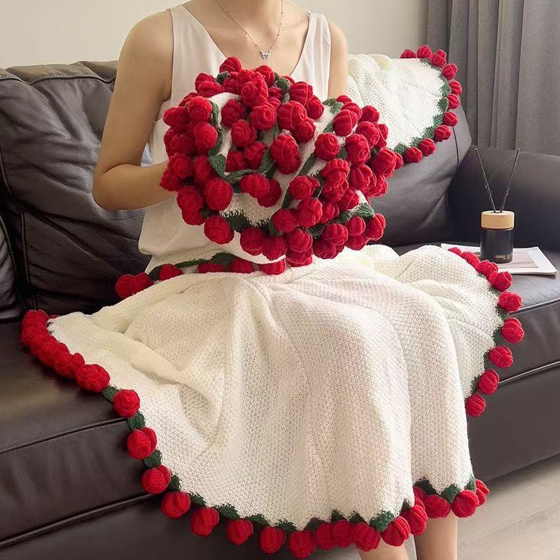 玫瑰花毯子成品午睡毯情人节礼物送女友99朵鲜花毛毯