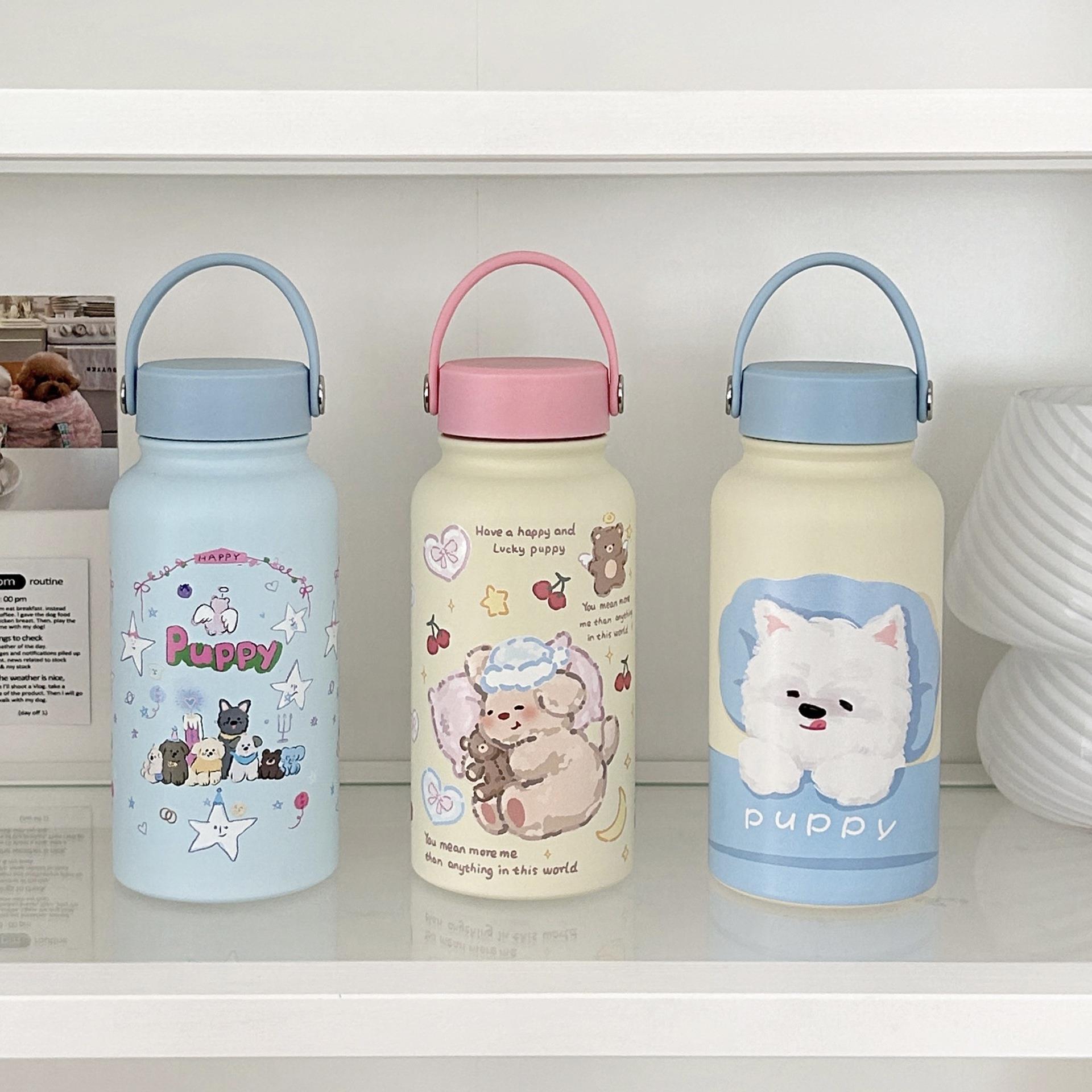 可爱卡通保温杯女2025新款大容量手提杯子不锈钢水杯随身便携水壶