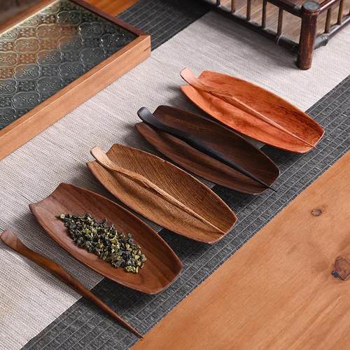 胡桃木茶则茶勺取茶匙二件套黑檀木实木中式复古功夫茶具茶道配件