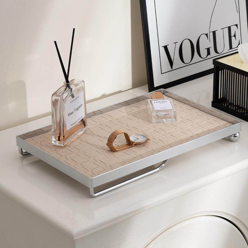 桌面玄关入户长方形皮质钥匙香薰首饰托盘护肤化妆品水杯收纳盘