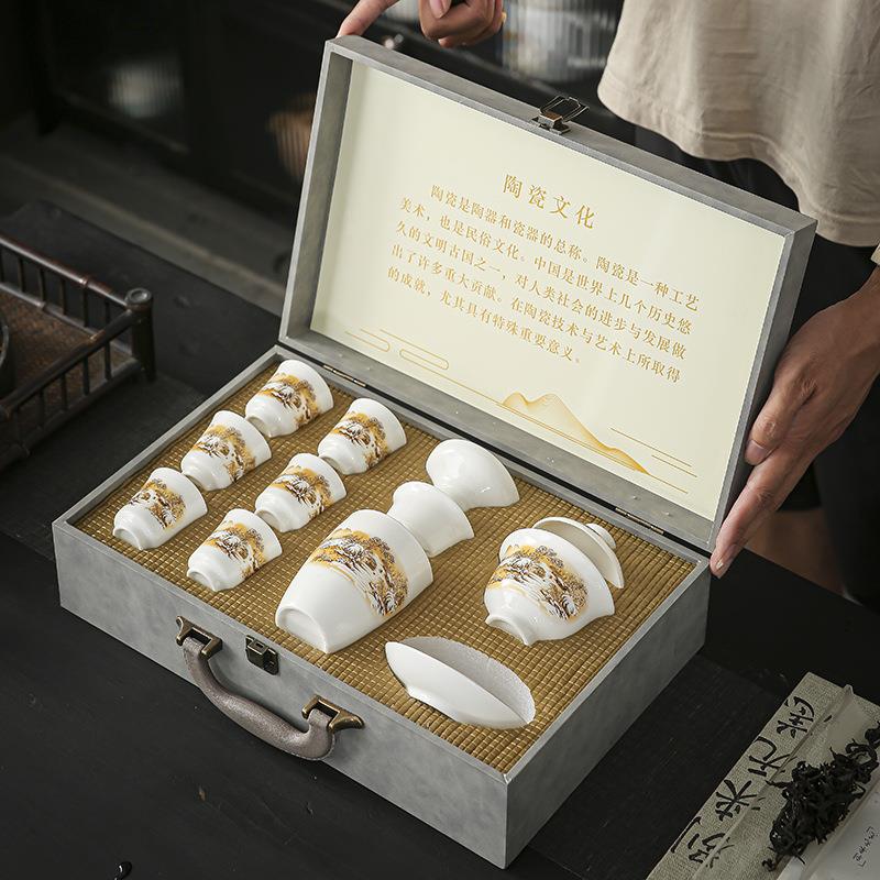 羊脂玉雪景功夫茶具办公室家用中式盖碗主人杯德化白瓷茶杯整套装