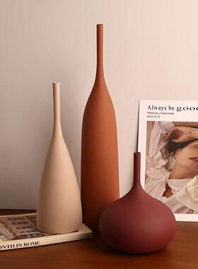 欧美风复古拉丝肌理陶瓷花瓶莫兰迪家居装饰品客厅北欧摆件