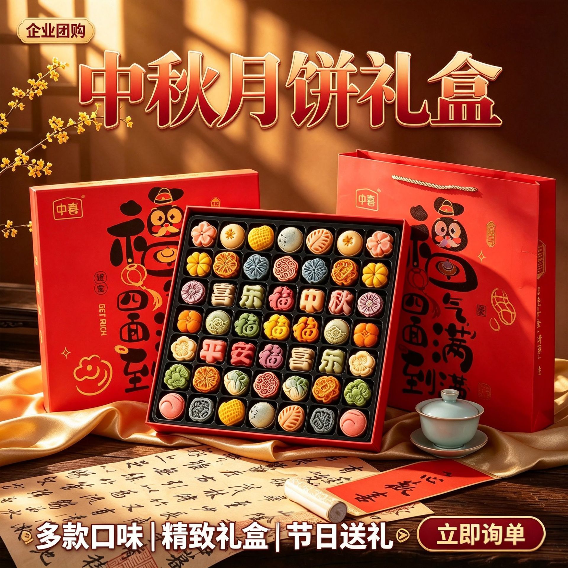 福气满满中秋月饼礼盒多口味糕点月饼