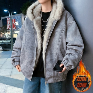 麂皮绒座山雕加厚羽绒服冬季 棉衣男高级感痞帅保暖毛领外套潮 新款