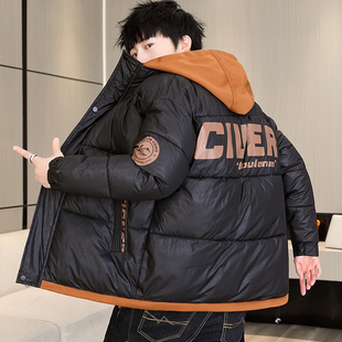 冬季13青少年潮牌假两件羽绒服12岁男孩初高中学生棉衣15大童棉袄